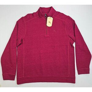 Tommy Bahama Size Medium Mens Burgundy 1/4 Zip Embroidered Chest Logo Sweater